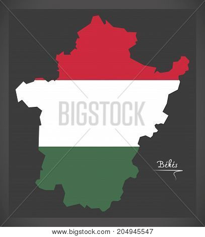 Bekes Map Of Hungary With Hungarian National Flag Illustration