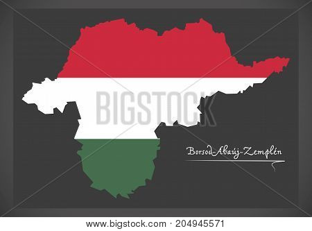 Borsod-abauj-zemplen Map Of Hungary With Hungarian National Flag Illustration