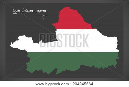 Gyor-moson-sopron Map Of Hungary With Hungarian National Flag Illustration