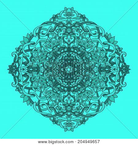 Ethnic pattern. Authentic blue mandala print. Amazing background. Vector illustration