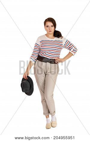 The Smiling Plump Girl With A Hat Isolated