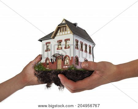 Hands holding a house. The concept of relocation mortgage inheritance