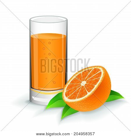 Orange fresh juice with orange on white background