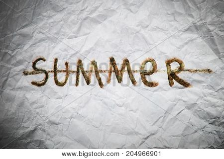 End of summer sign. Word summer strikeout
