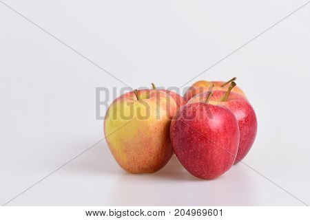 Apple Fruits On Light Grey Background. Apples In Bright Color