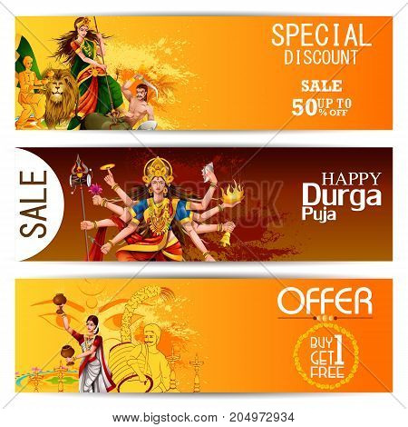 easy to edit vector illustration of Happy Durga Puja India festival holiday Sale Offer advertisement background