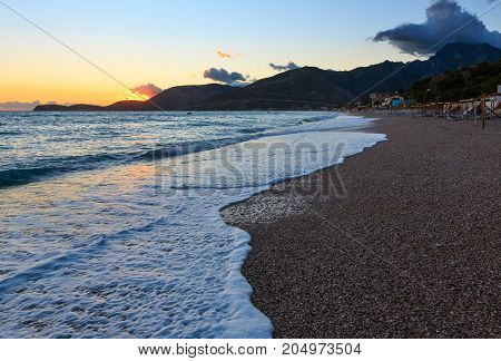 Sea Sunset On Borsh Beach, Albania.