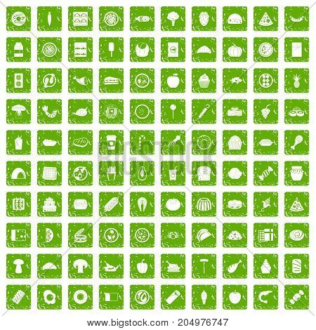 100 meal icons set in grunge style green color isolated on white background vector illustration