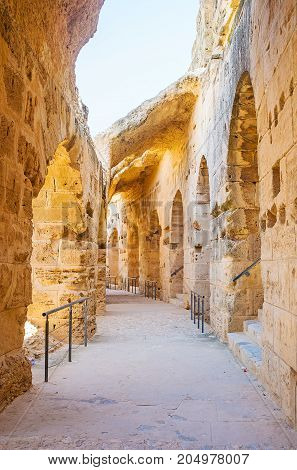 The Stone Portico Of El Jem Amphitheater In El Djem