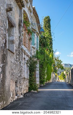 Street of Saint-Paul-de-Vence one of the oldest medieval towns on the French Riviera well known for its modern and contemporary art museums and galleries France