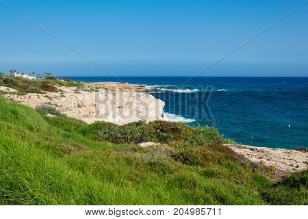 Landscape of Cavo greco cape. Mediterranean sea landscape