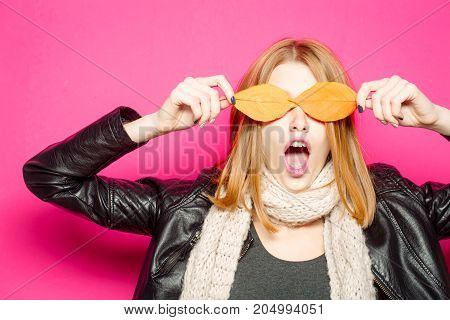 Surprised Model With Stylish Hair In Scarf.