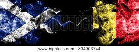 Scotland, Scottish, Belgium, Belgian Competition Thick Colorful Smoky Flags. European Football Quali
