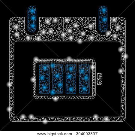 Bright Mesh Battery Calendar Day With Glare Effect. Abstract Illuminated Model Of Battery Calendar D