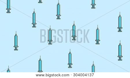 Seamless Pattern Texture Of Blue Disposable Sharp Medical Pharmacetic Syringe For Pricks With Medici