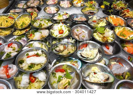 Chinese Dimsum Bamboo Steamer. Dimsum In The Steam Basket. Chinese Cuisine.