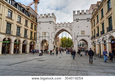 Karlstor Gate On Karlsplatz Or Stachus Square In Munich. Germany