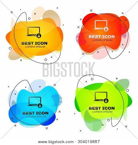Black Laptop And Lock Icon Isolated. Computer And Padlock. Security, Safety, Protection Concept. Saf