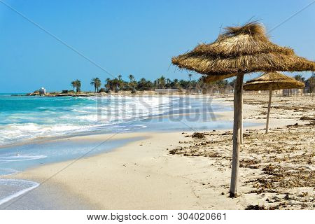 View Of Beach In The Coastal Area Of Djerba In Tunisia
