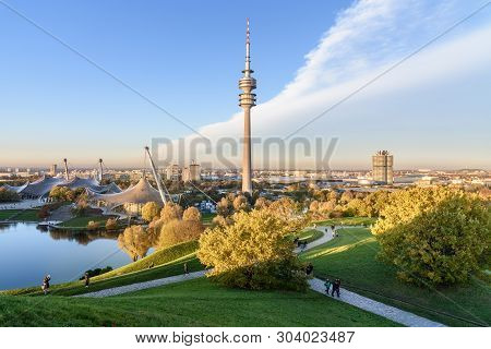 Olympic Park Or Olympiapark On Sunset. Munich. Germany