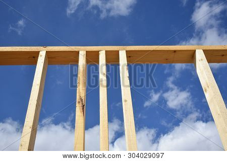 Wood Frame Residential Building Under Construction.building Construction, Wood Framing Structure At
