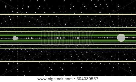 Straight Green And Beige Lines Moving And Rotating On Black Background Surrounded By Rows Of White D
