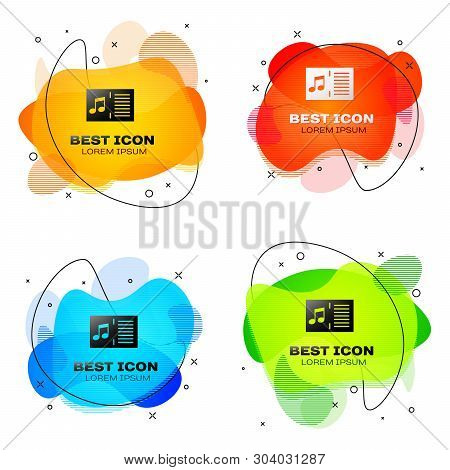 Black Music Book With Note Icon Isolated. Music Sheet With Note Stave. Notebook For Musical Notes. S