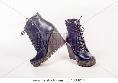 Womens Flat Photo Black Shoes Isolated On White Background