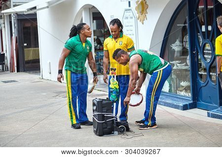 Saint-jean-de-luz, France - June 22, 2018: Merry Fans Of The Brazilian Soccer Team Staged A Musical 