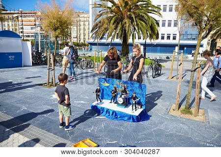 San Sebastian (donostia), Basque Country, Spain - June 17, 2018: Beatles Puppets Act In Street Show.