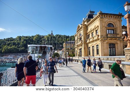 San Sebastian (donostia), Basque Country, Spain - June 17, 2018: Side Facade Of The City Hall Buildi