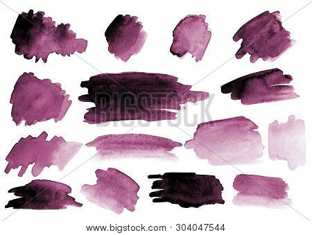 Many Watercolor Brush Strokes. Different Colors And Shapes. Set. Gradients. Pink.