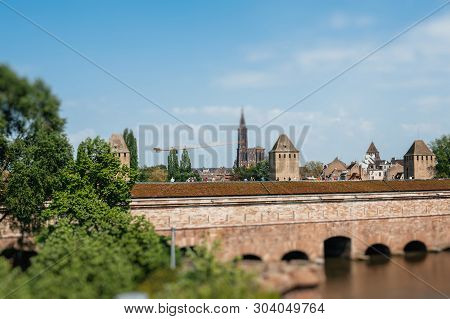 Strasbourg Cityscape - Tilt-shift Lens Over Les Ponts Couverts Gedeckte Brucken Three Bridges And Fo
