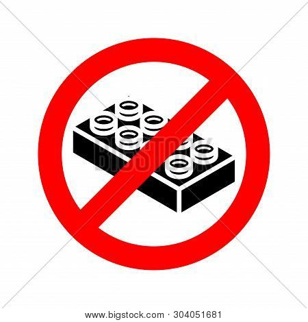 Stop Plastic Construction Detail On Floor. Red Road Forbidding Sign. Ban Forbidding Detail Plastic D