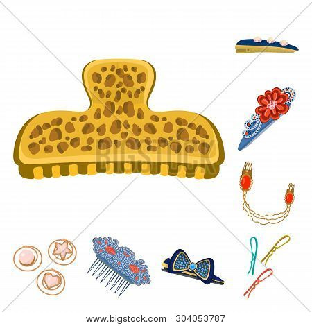 Isolated Object Of Barrette And Hair Sign. Collection Of Barrette And Accessories Vector Icon For St