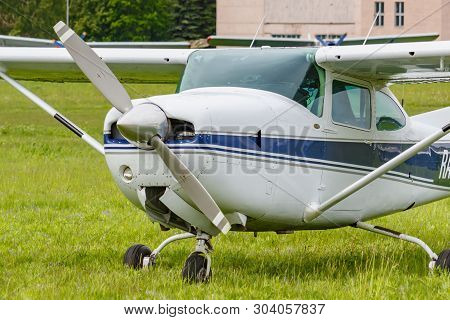 Balashikha, Moscow Region, Russia - May 25, 2019: American Light Airplane Cessna R182 Skylane Rg Ra-