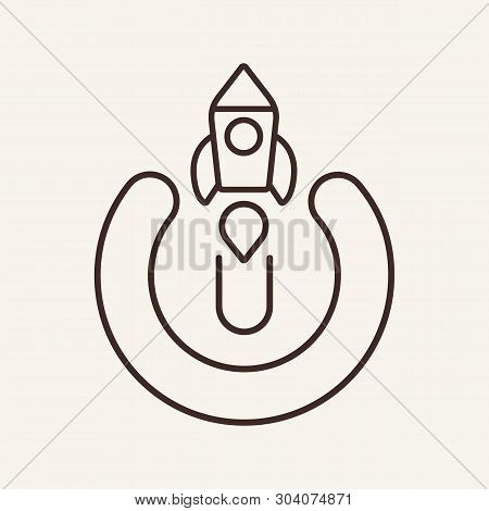 Rocket Launch Line Icon. Start Button With Spaceship Takeoff. Startup Concept. Vector Illustration C