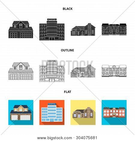 Vector Design Of Building And Front Symbol. Set Of Building And Roof Stock Vector Illustration.