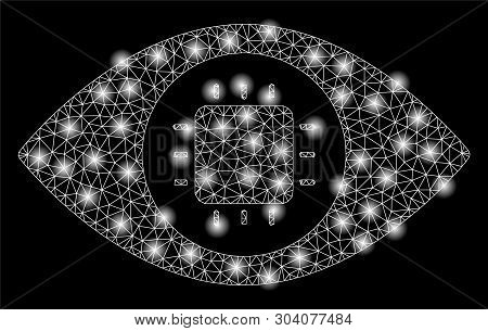Bright Mesh Bionic Eye Circuit With Glare Effect. Abstract Illuminated Model Of Bionic Eye Circuit I