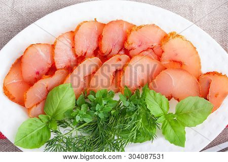 Homemade Chicken Breast Basturma, Top View, Horizontal