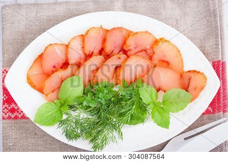 Homemade Chicken Breast Basturma, Top View, Horizontal