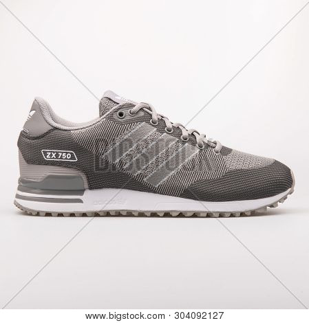 Vienna, Austria - August 10, 2017: Adidas Zx 750 Wv Grey Sneaker On White Background.