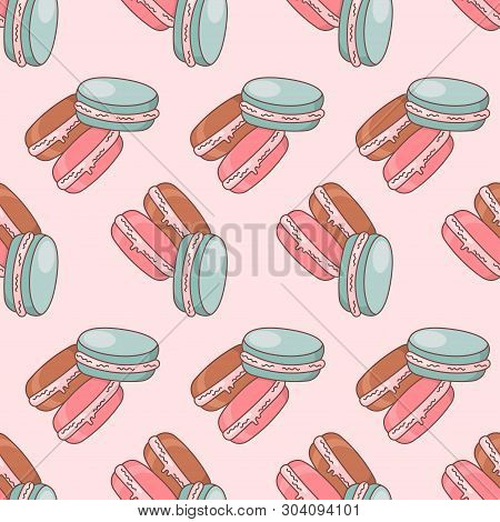 Seamless Pattern Icons. Bakery Texture. Colored Icon. In Trendy Flat Style Isolated On White Backgro