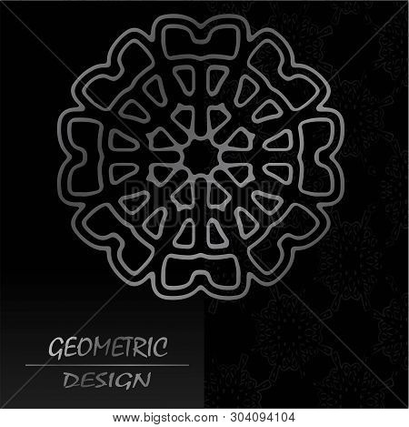 Graphite Background With Lines, Mandala On Abstract Background With Gray Gradient. Pattern For Busin