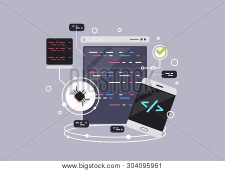 Programming Banner, Coding, Best Programming Languages, Flat Illustration Concept