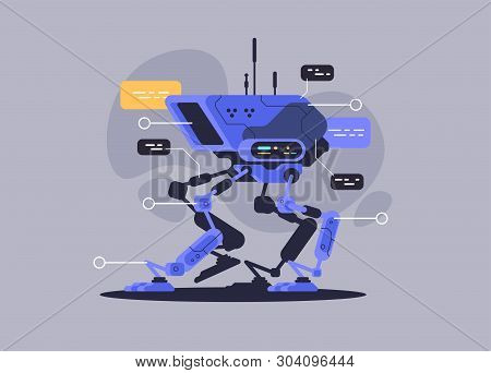 Military Robot Dog. Modern Technology Of Future. Vector Illustration