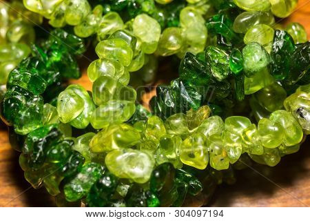 Dark Green Chrome Diopside And Olive Green Peridot, Natural Stone Gravel Close Up.
