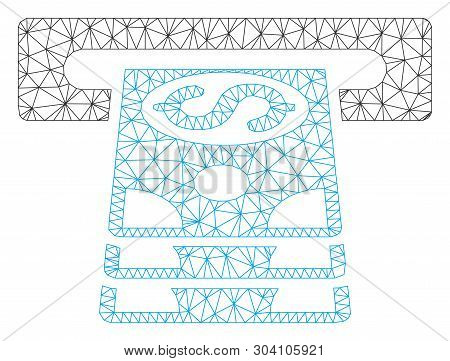 Mesh Bank Cashpoint Model Icon. Wire Carcass Polygonal Mesh Of Vector Bank Cashpoint Isolated On A W