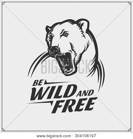 Sport Club Emblem With Polar Bear. Print Design For T-shirt.