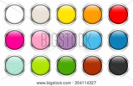 Set Of Fifteen Glossy Buttons Color Silver Frames